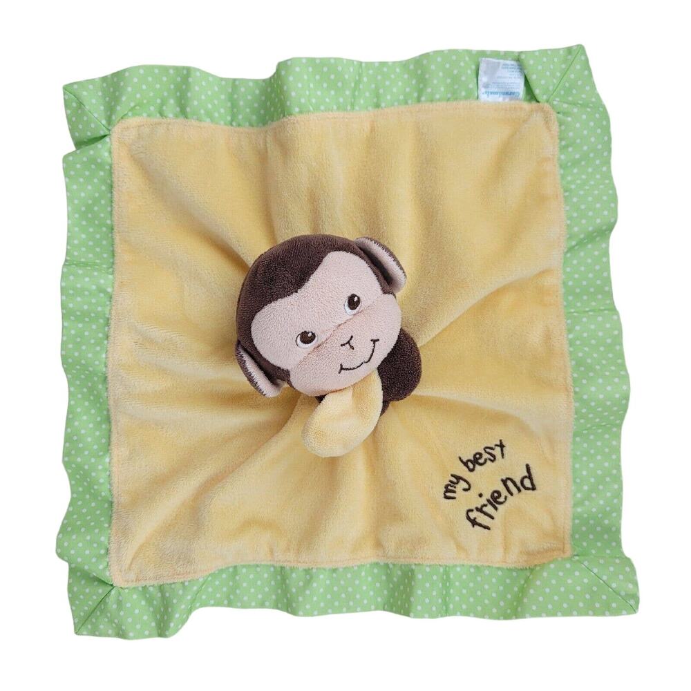 Baby Lovey Monkey Plush Comfort Security Blanket Best Friend Yellow Satin Back